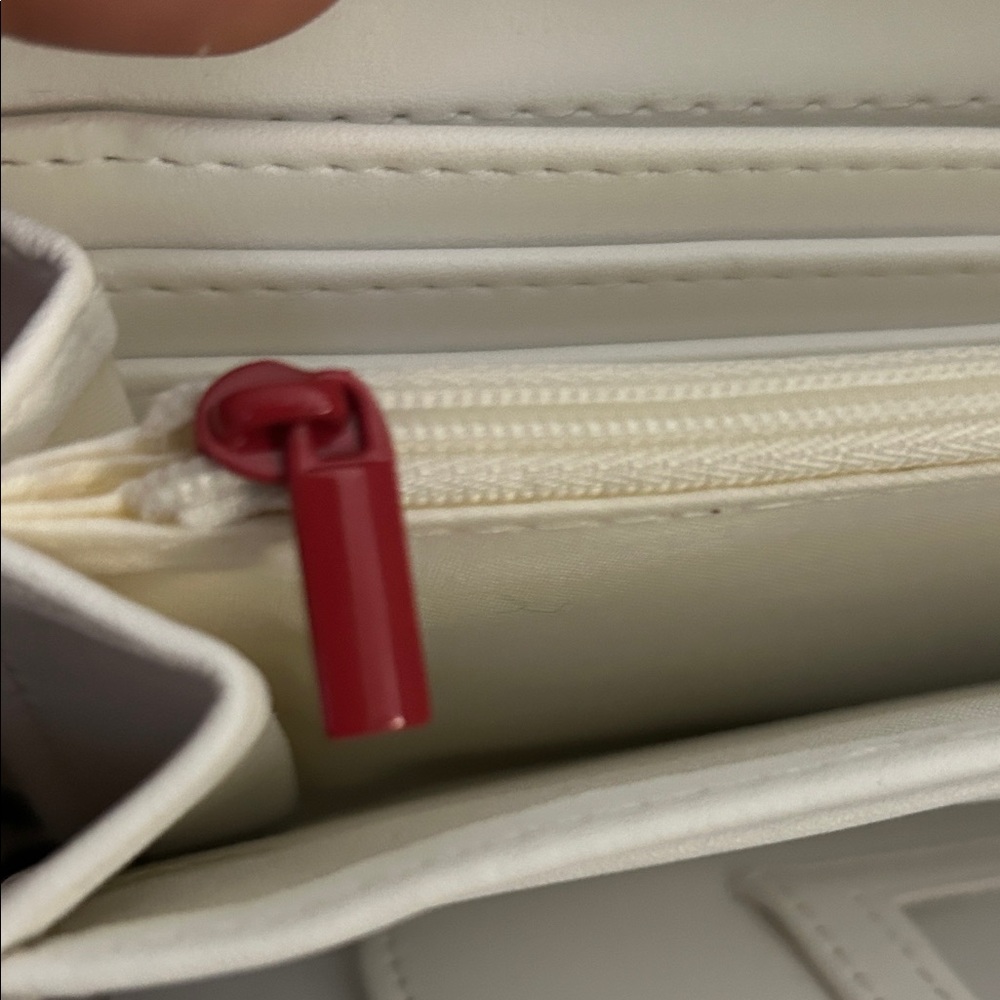 Betsey Johnson Sexy White Newspaper Print Zip Clutch with Black and Red Details - Picture 3 of 7